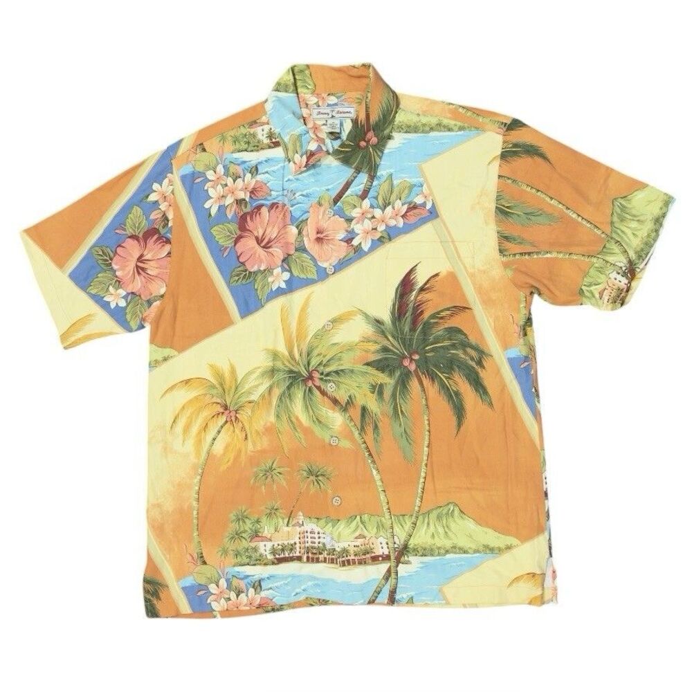 Tommy Bahama 100% Silk Short Sleeved Floral Button Up Hawaiian Shirt Men's M